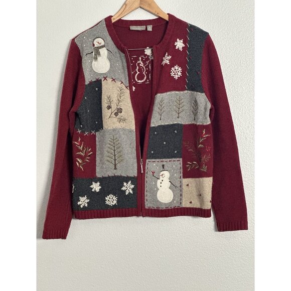 Croft & Barrow Women's Vintage Patchwork Christmas Cardigan Full Zip Size Med - Picture 9 of 11